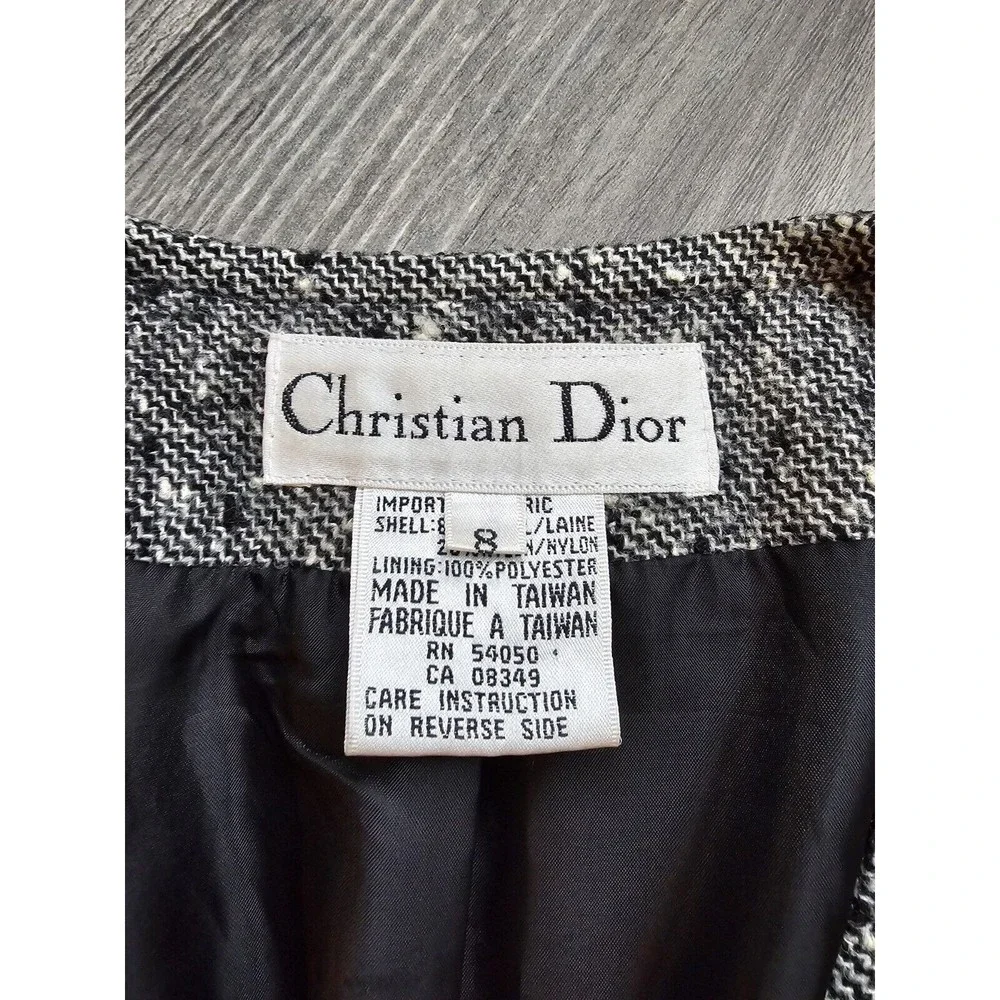 Vintage Christian DIOR Skirt Blazer Suit Set Size 8 Speckled Tweed Wool Blend